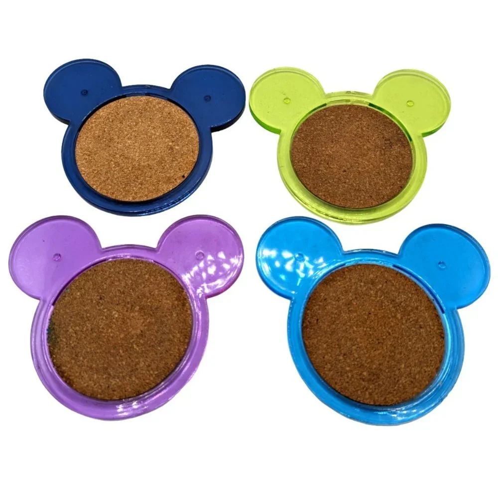 Disney  Mickey Mouse Ears Acrylic Lucite Coasters Set of 4 Colors
